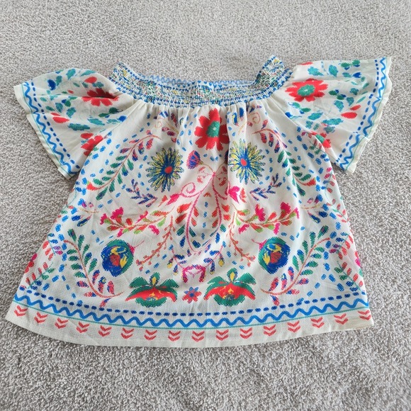 Flying Tomato Tops - Flying Tomato Floral Off The Shoulder Top Textured Boho-chic Bell Sleeves Sz L